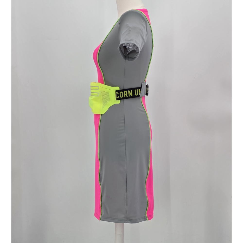 Rave Unicorn Universe Bodycon Dress Womens S Neon Pink Gray Belt Bag Festival - Picture 3 of 12
